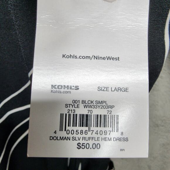 NWT Nine West Dress Women Large Black White Long Sleeve Ruffle Hem Office Church - Picture 10 of 15